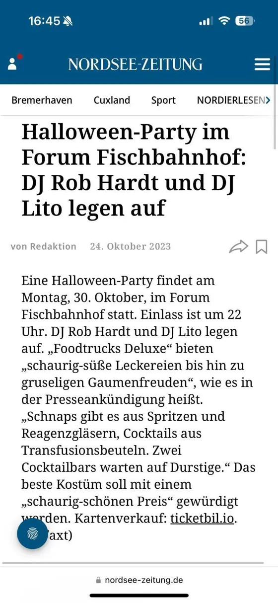 Artikel der Nordsee-Zeitung auf dem Smartphone